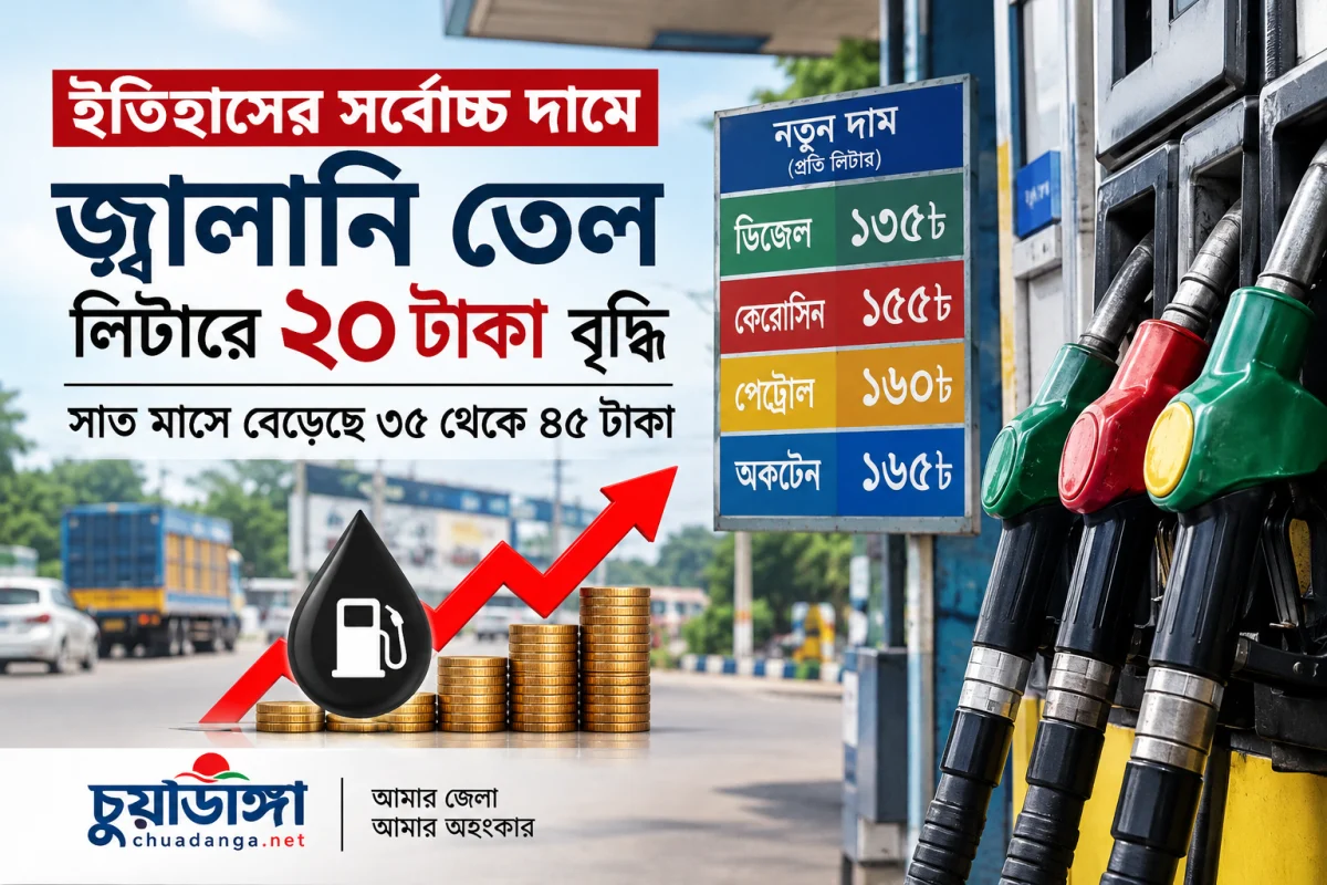 ইতিহাসের সর্বোচ্চ দামে জ্বালানি তেল: লিটারে ২০ টাকা বৃদ্ধি, সাত মাসে বেড়েছে ৩৫ থেকে ৪৫ টাকা